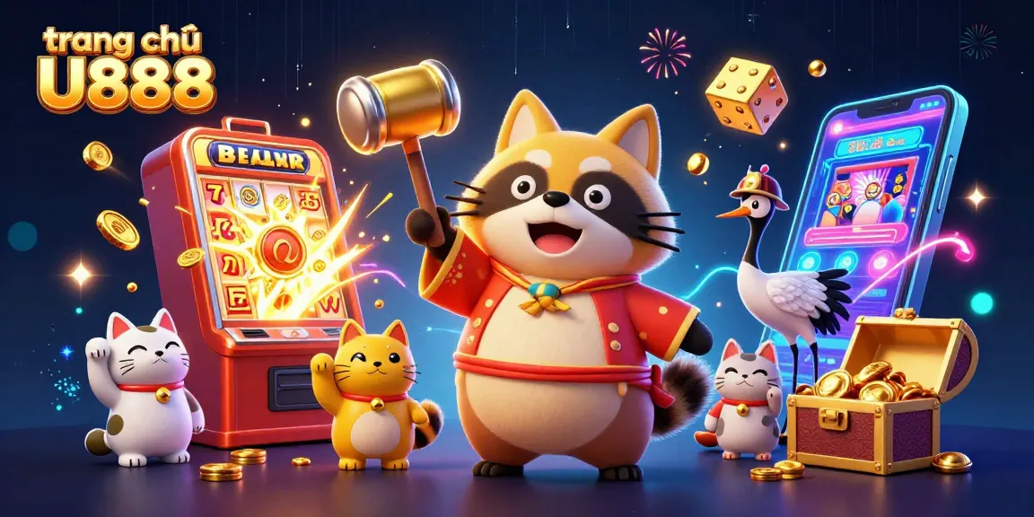 Play slots and win at trang chủ U888 with cheerful characters and vibrant casino elements