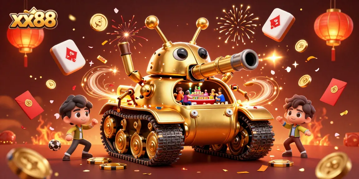Experience the thrill of xx88 with a dynamic, confetti-filled casino scene featuring a golden beetle tank.