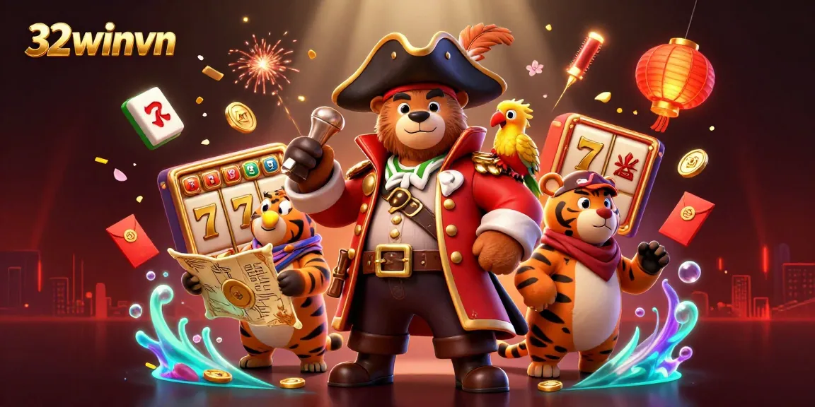 Experience thrilling action with 32winvn as a pirate bear and tiger uncover jackpots and golden treasures.