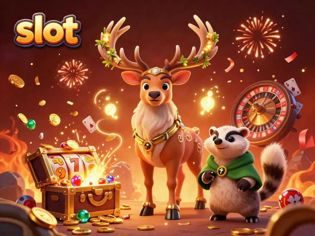 Experience thrilling slot action with druid and badger characters amid spinning reels and festive confetti.