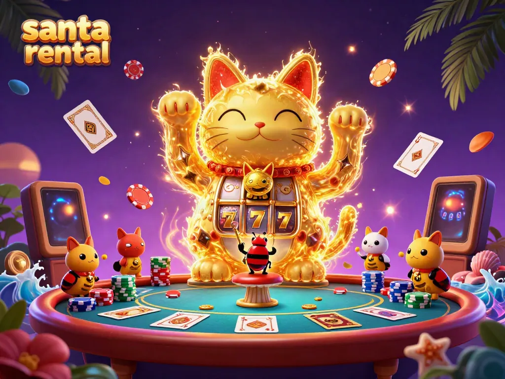 Experience the excitement of our santa rental as festive elements sparkle with casino flair.