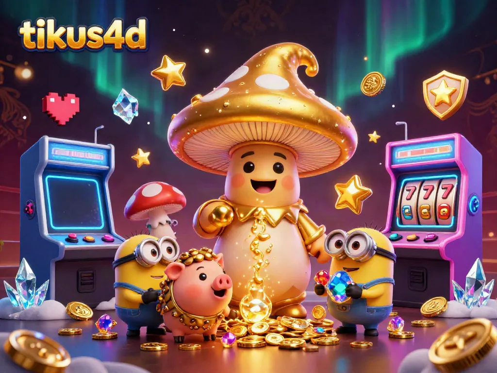 Play thrilling casino games with tikus4d's vibrant 3D illustration showcasing magical characters and rich gaming elements.