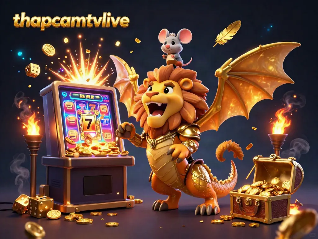 Experience thrilling wins with thapcamtvlive in this vibrant 3D casino scene full of treasures and excitement.