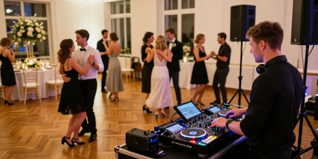 hochzeit DJ berlin brandenburg at a lively wedding reception with dancing guests