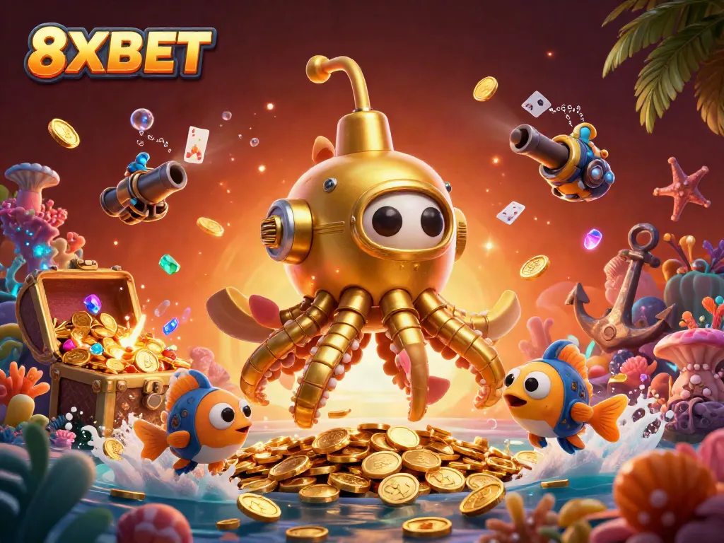 Experience 8XBET's exciting underwater casino adventure with intricate details and vibrant colors.