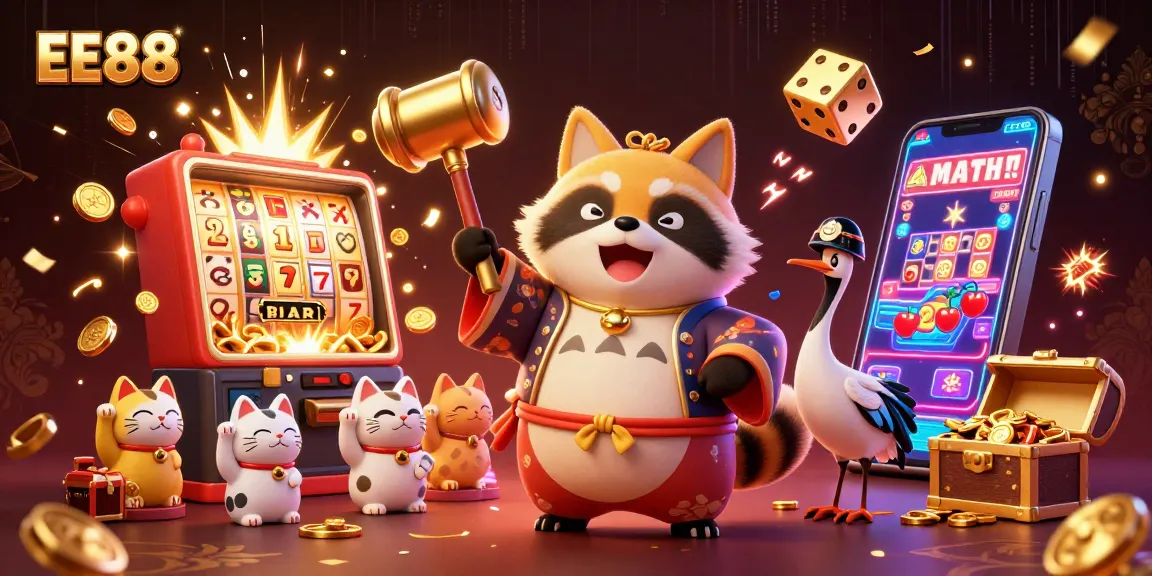 Experience thrill at EE88 with vibrant 3D casino illustration capturing luck and winning moments.