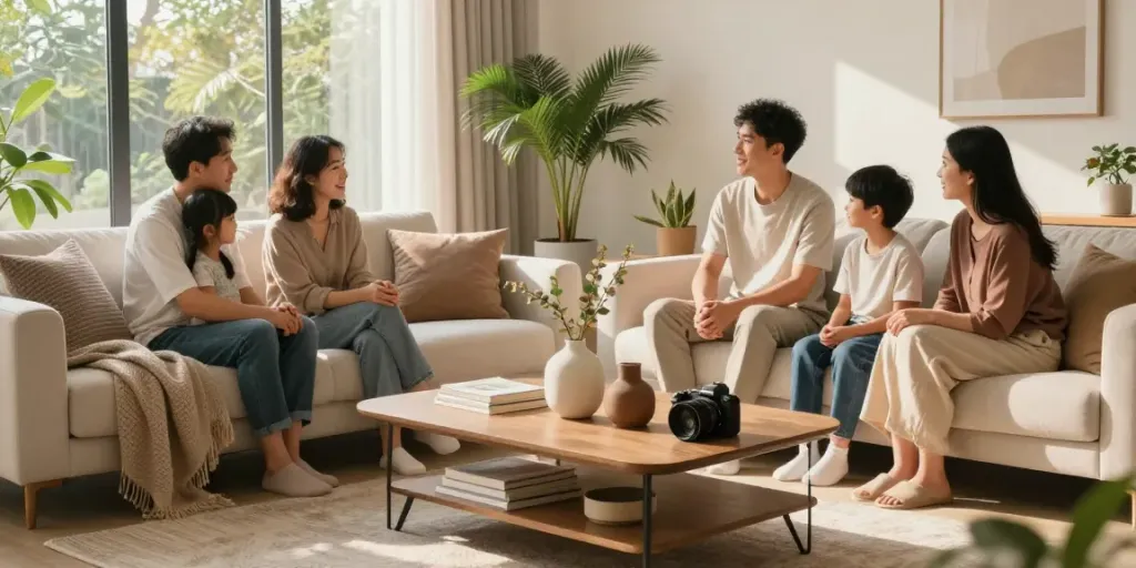 Home The Spruce showcasing a stylish living room setup with a modern sofa table.