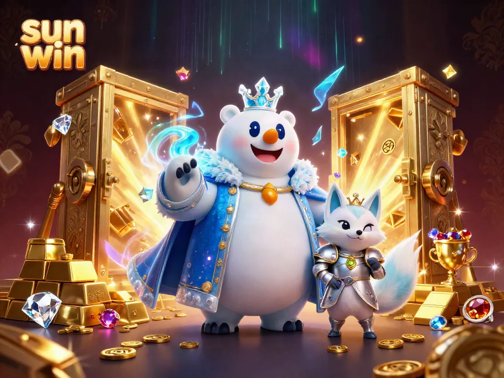 Experience the thrill of sun win with a polar bear and fox in a treasure-filled casino world.