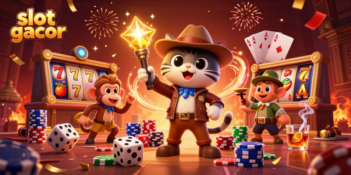Uncover thrilling wins with slot gacor featuring an adventurous cat and monkey in a vibrant casino.