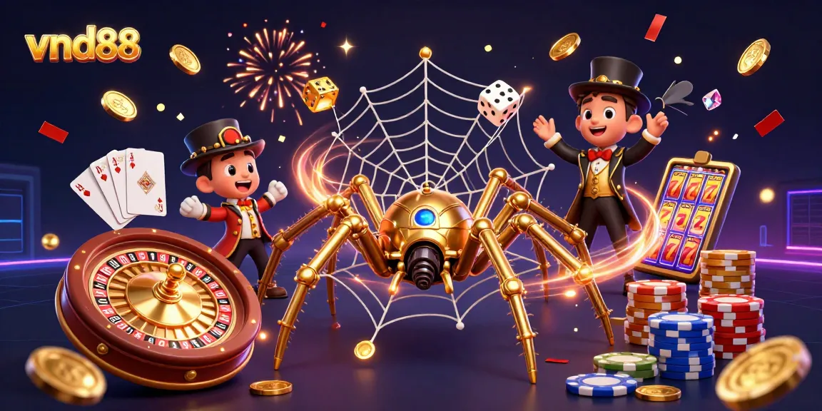 Experience high-stakes gaming with vnd88's 3D casino illustration featuring dynamic elements and vivid details.
