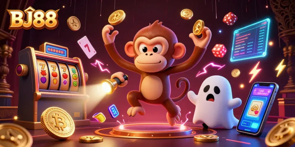 Experience thrilling gameplay with BJ88's vibrant and dynamic casino scene showcasing slots and crypto.
