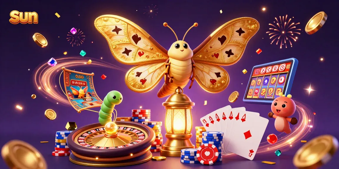 Spin into excitement with sun-themed casino elements in a vibrant 3D illustration.