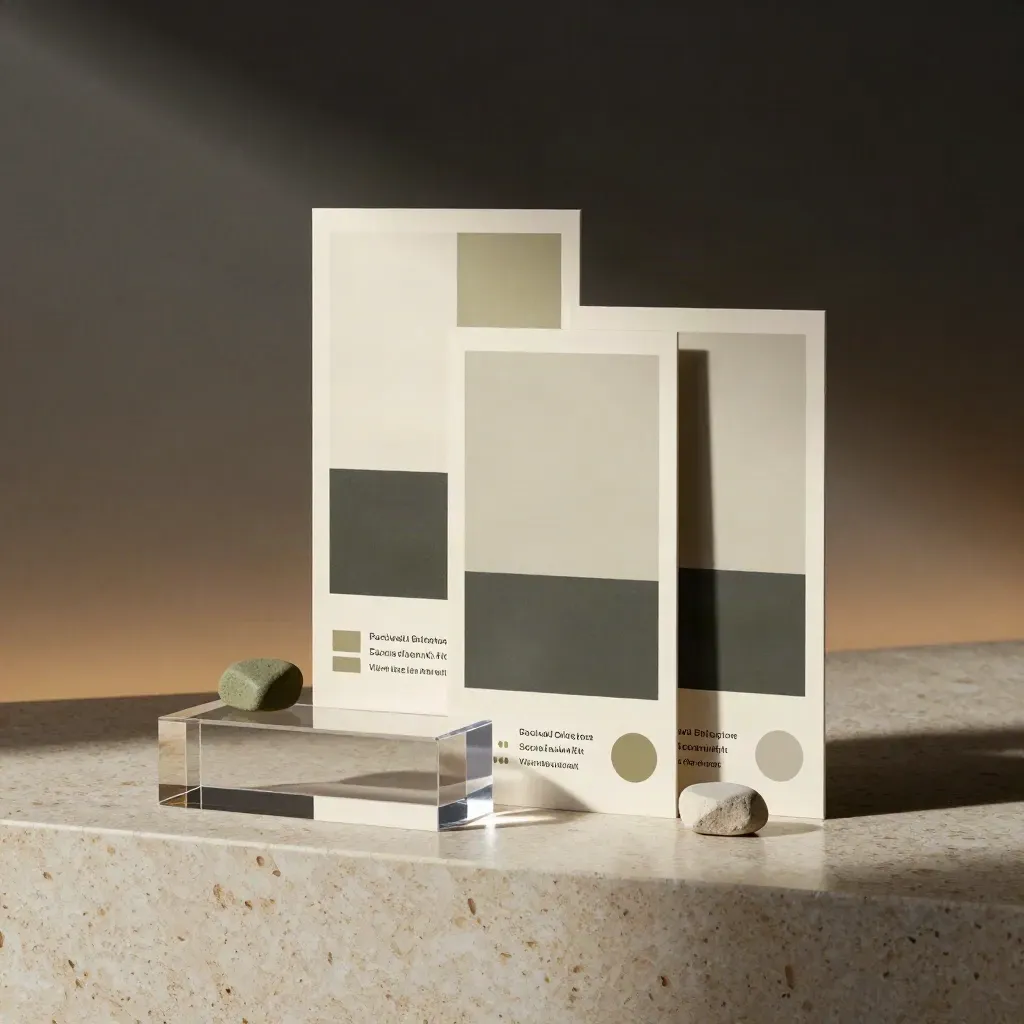 Vertical social graphics mockups with acrylic blocks and color chips in a studio setup.