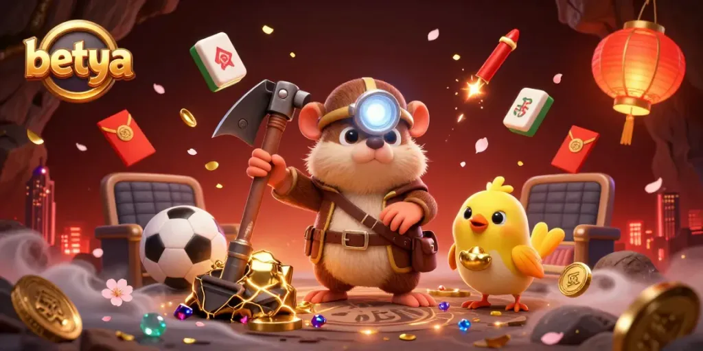 Experience dynamic sports betting excitement with betya in this colorful 3D scene filled with treasures.