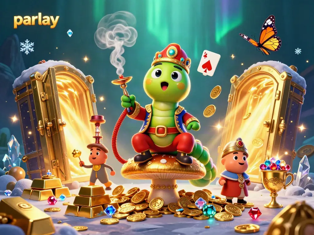 Engage in parlay betting with illustrated whimsical casino elements featuring a sultan caterpillar.