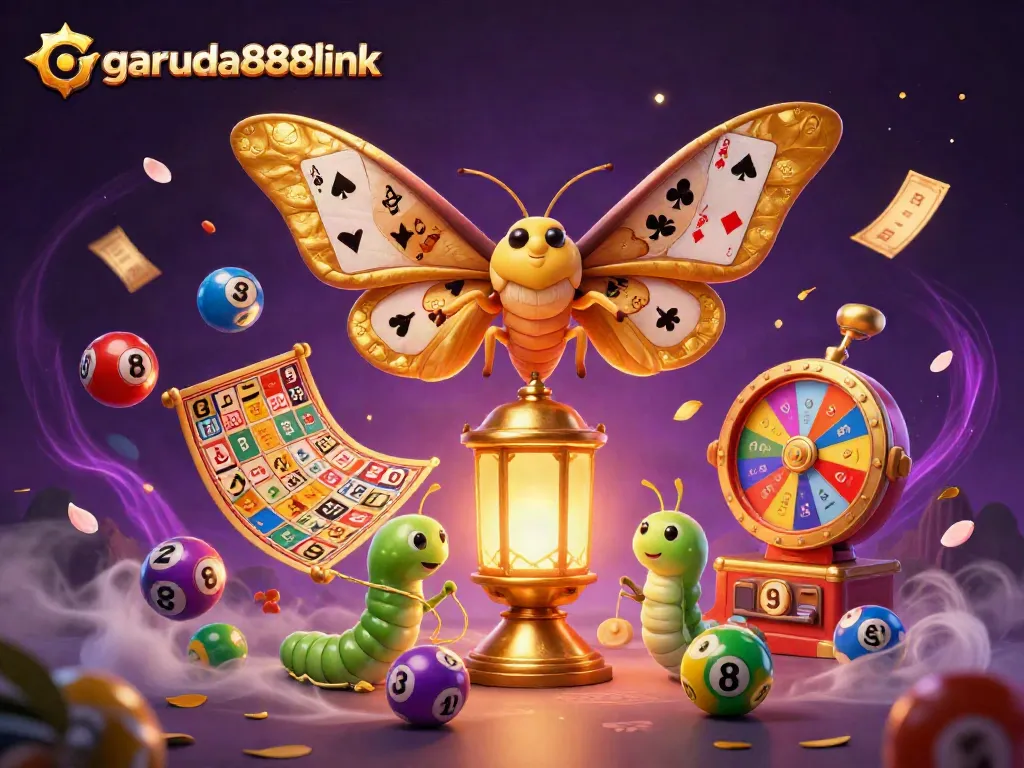 Engage with garuda888link's vibrant casino experience featuring dynamic lottery elements and colorful characters.