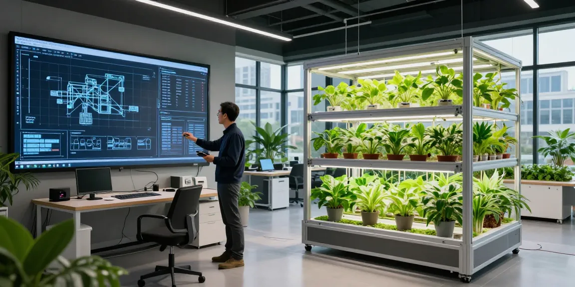 CIKA4D login interface displayed on digital blueprint during innovative indoor agriculture design.
