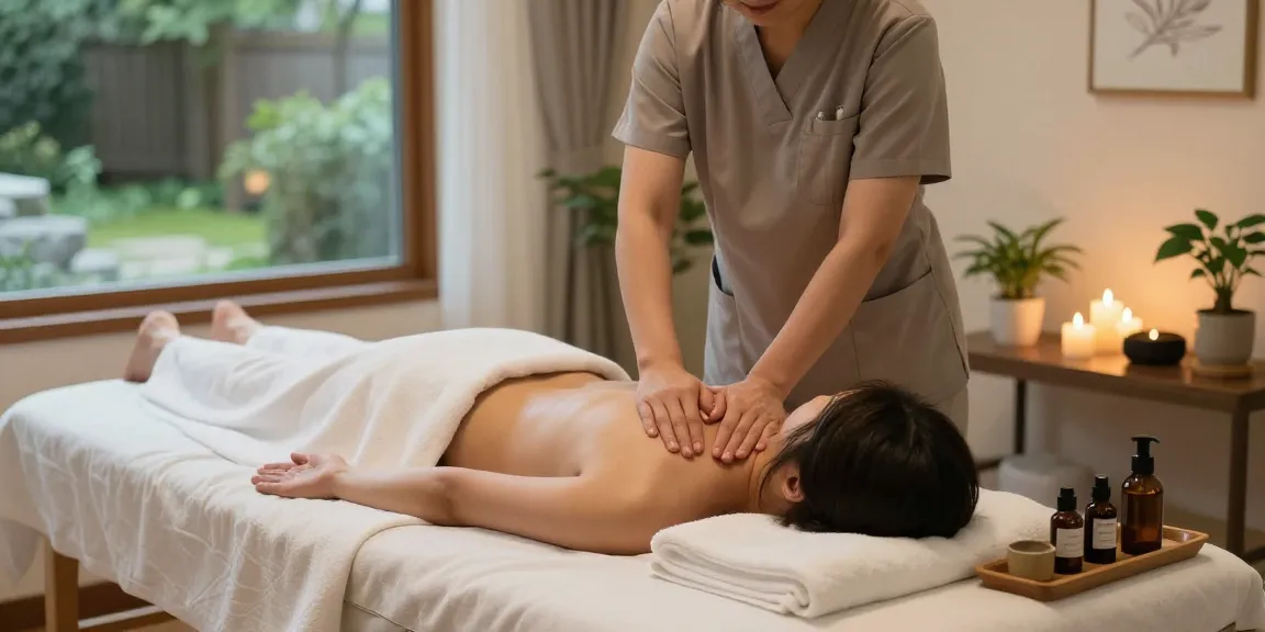 Enjoying a relaxing 금천구출장마사지 in a serene home environment with a professional therapist.