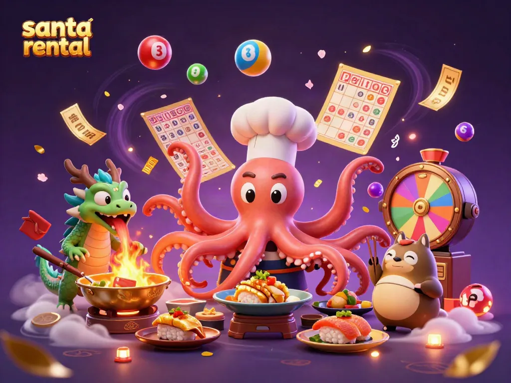 Experience enchanting holiday magic with our vibrant Santa rental illustration, featuring festive characters.