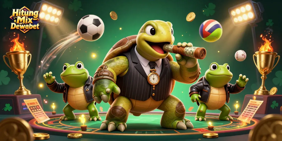 Engage with Hitung Mix Parlay Dewabet while enjoying a vibrant scene of sports-themed characters and dynamic betting elements.
