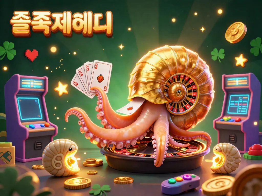 Engage with thrilling slot machines at 슬롯사이트, featuring luminous ancient nautilus and arcade elements.