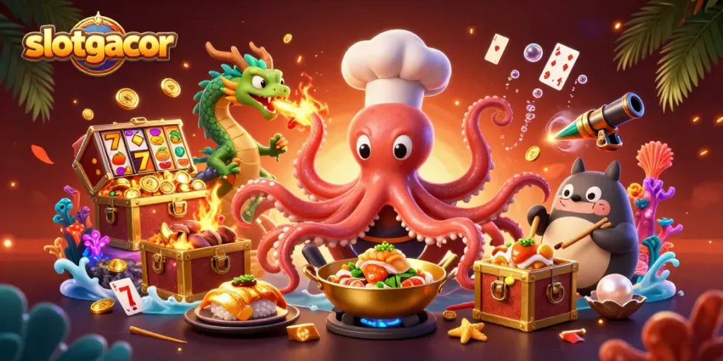 Experience the thrill of slotgacor with vibrant characters and dynamic gaming elements in a colorful 3D scene.