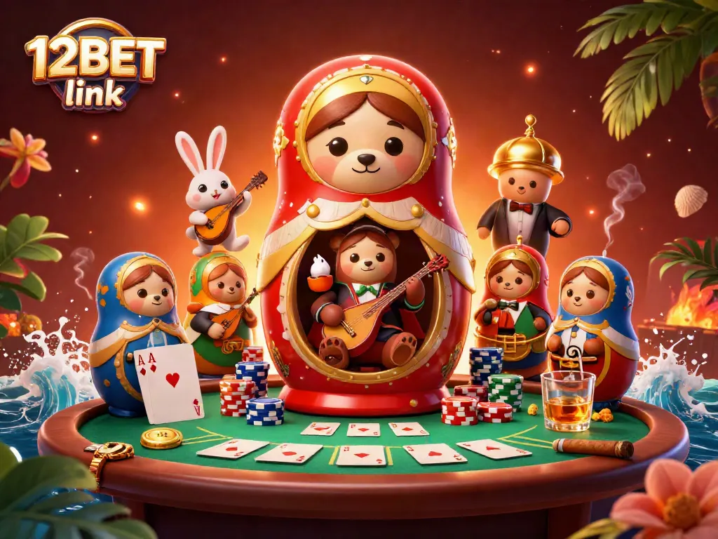 Experience the excitement of the 12BET link with a vibrant 3D casino scene featuring playful characters and rich gaming elements.