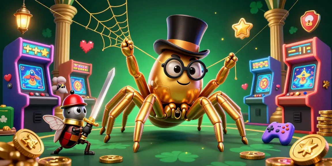 Experience the excitement of uu88 casino with a giant golden tarantula weaving golden webs and gaming elements.