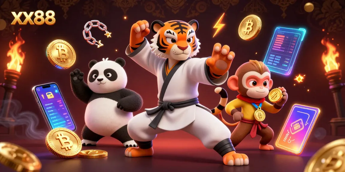 Engage in thrilling gameplay at xx88, witness a kung fu tiger master in a vibrant casino scene.