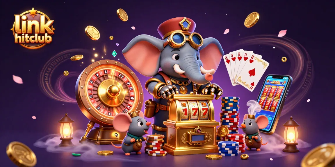 Play thrilling games with link hitclub, showcasing a steampunk elephant and vibrant casino elements.