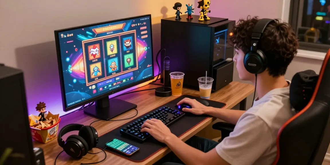Person enjoying HWGSLOT online game in an energetic gaming setup with vibrant lights and digital accessories.