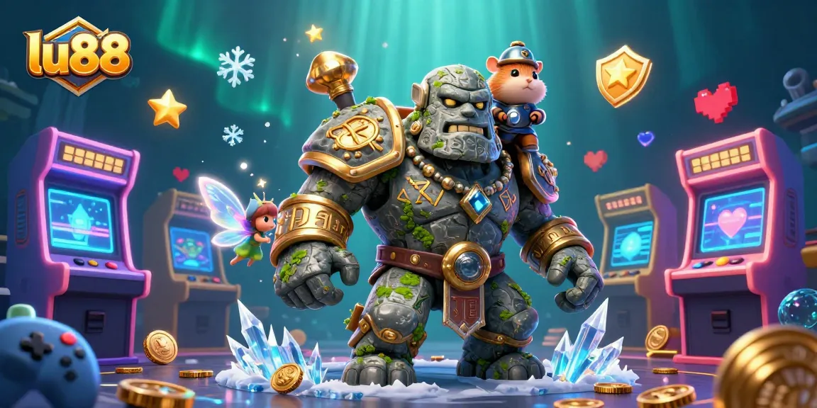 lu88 engages players in an enchanting casino adventure with a golem, fairy, and hamster knight