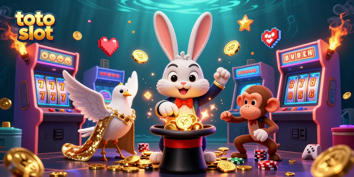 Engage with the exciting world of toto slot as a magician rabbit conjures golden coins amidst dynamic gaming elements in a lavish casino