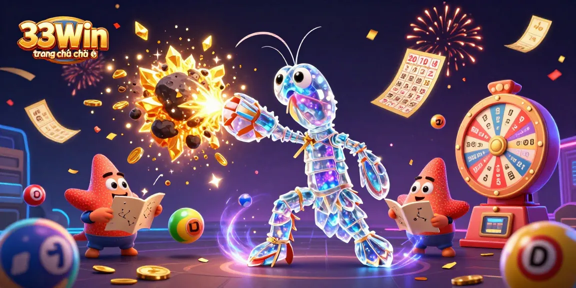 Engaging illustration of 33Win trang chủ chính thức featuring dynamic casino elements with colorful visuals.