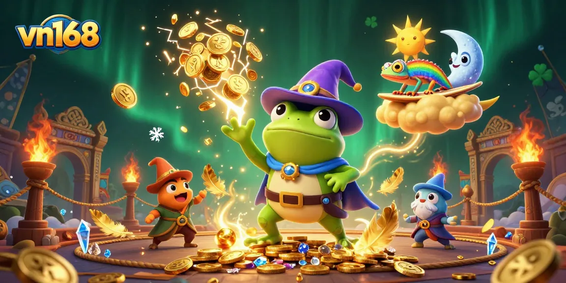 Experience winning moments at vn168 with a storm of coins and thrilling casino elements in a captivating illustration.