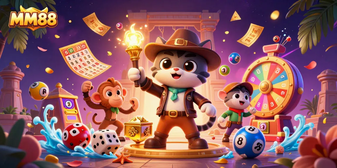 Engage in thrilling MM88 gaming with the adventurous explorer cat and its monkey companion finding treasures.