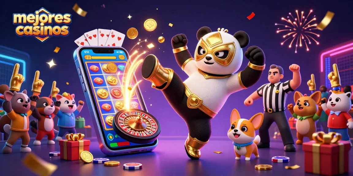 Los mejores casinos muestran acción emocionante con un panda luchador y un chihuahua en un vibrante entorno digital.