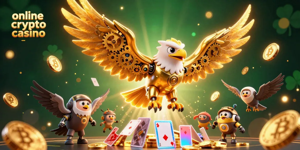 Gioca con entusiasmo in un online crypto casino, circondato da monete Bitcoin e Ethereum scintillanti.