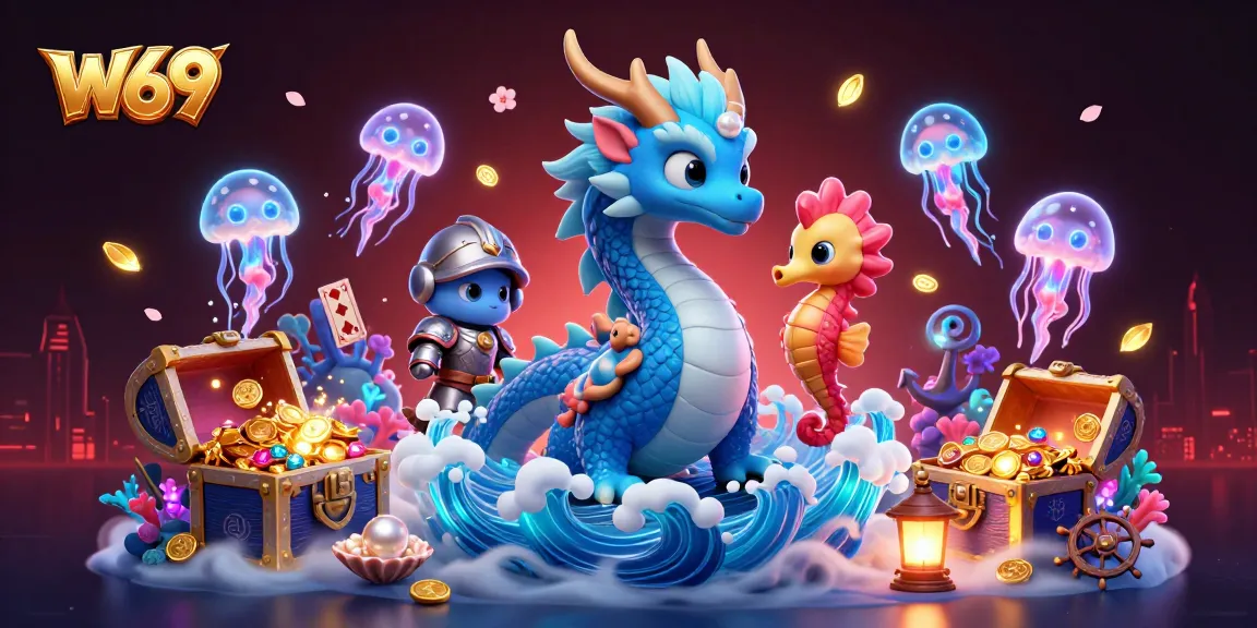 Experience the excitement at W69 Casino with vibrant visuals of underwater treasures and animated characters.