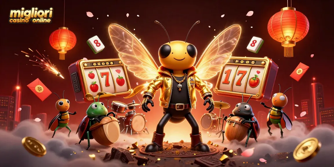 Scopri i migliori casinò online con jackpot e simboli fortunati in un'illustrazione vibrante e dettagliata.
