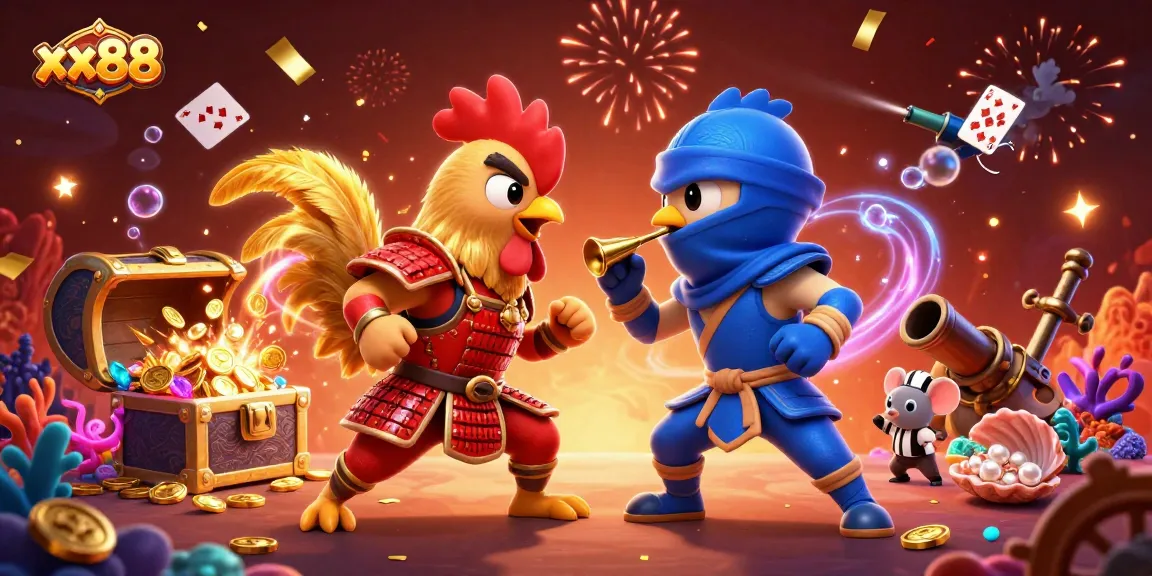 Experience the thrilling standoff of fighting roosters at xx88's exciting gaming arena.