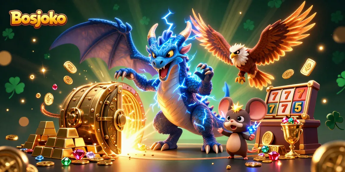 Engage with the thrilling world of Bosjoko's casino games illustrated with vibrant characters and stunning visuals.