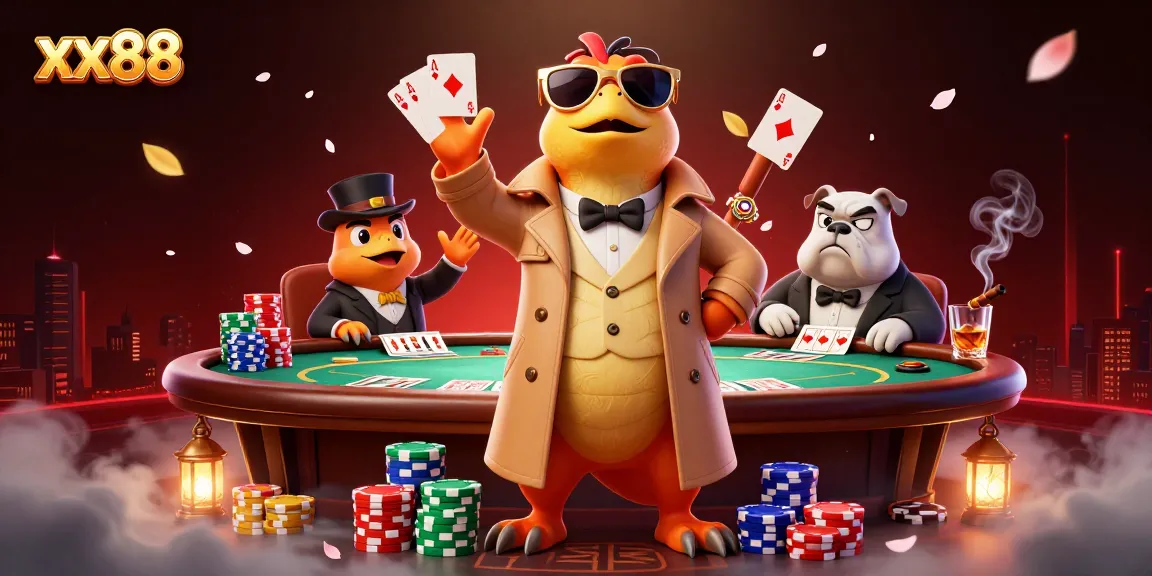 Experience fun at xx88 with cartoon raptors at a VIP casino scene, surrounded by excitement.