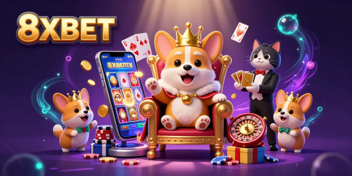 Win big at 8XBET with an exciting casino-themed illustration showcasing playful characters and vibrant game elements.