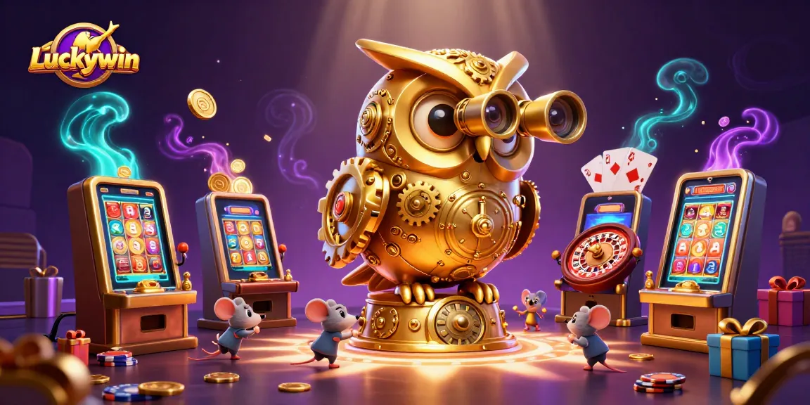 Experience Luckywin's vibrant casino atmosphere with golden owls and dynamic gaming elements.