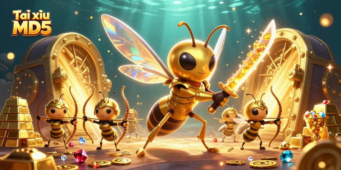 Engaging action in Tài xỉu MD5 featuring a samurai hornet and bee archers amidst treasures.
