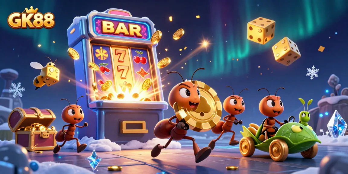 Engage with GK88 and join a thrilling heist scene featuring ants, tokens, and jackpots in vibrant 3D.