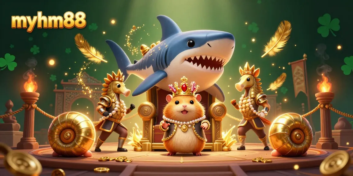 Engage with the exciting world of myhm88 casino through detailed cartoon illustration featuring unique characters and elements.