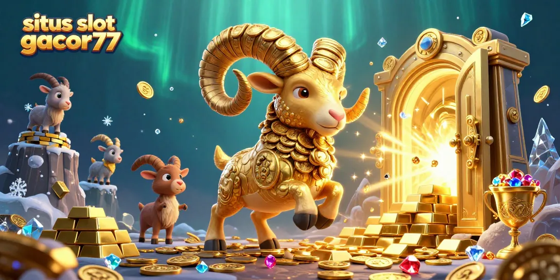Engage with the adventurous world of situs slot gacor77 featuring a golden ram and vast treasures.